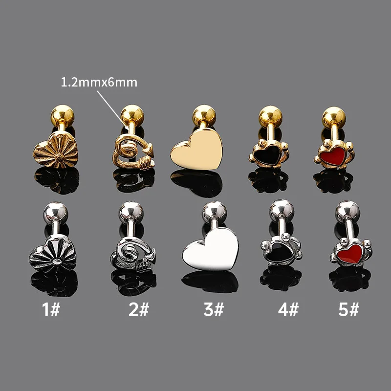 

1Piece 316L Stainless Steel Tragus Piercing Ear Stud Earrings for Women Heart Dripping Oil Helix Cartilage Earring Body Jewelry