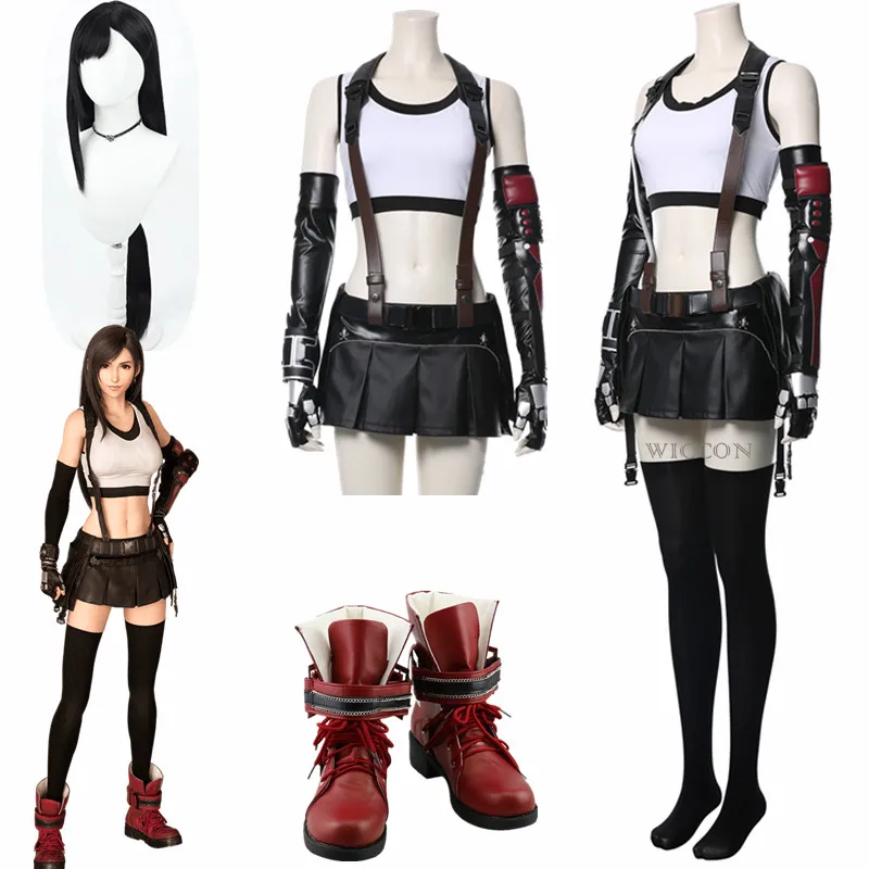 

Final Fantasy VII Remake Tifa Lockhart Cosplay Costume Adult Women Girls Wig Shoes Halloween Carnival Costumes