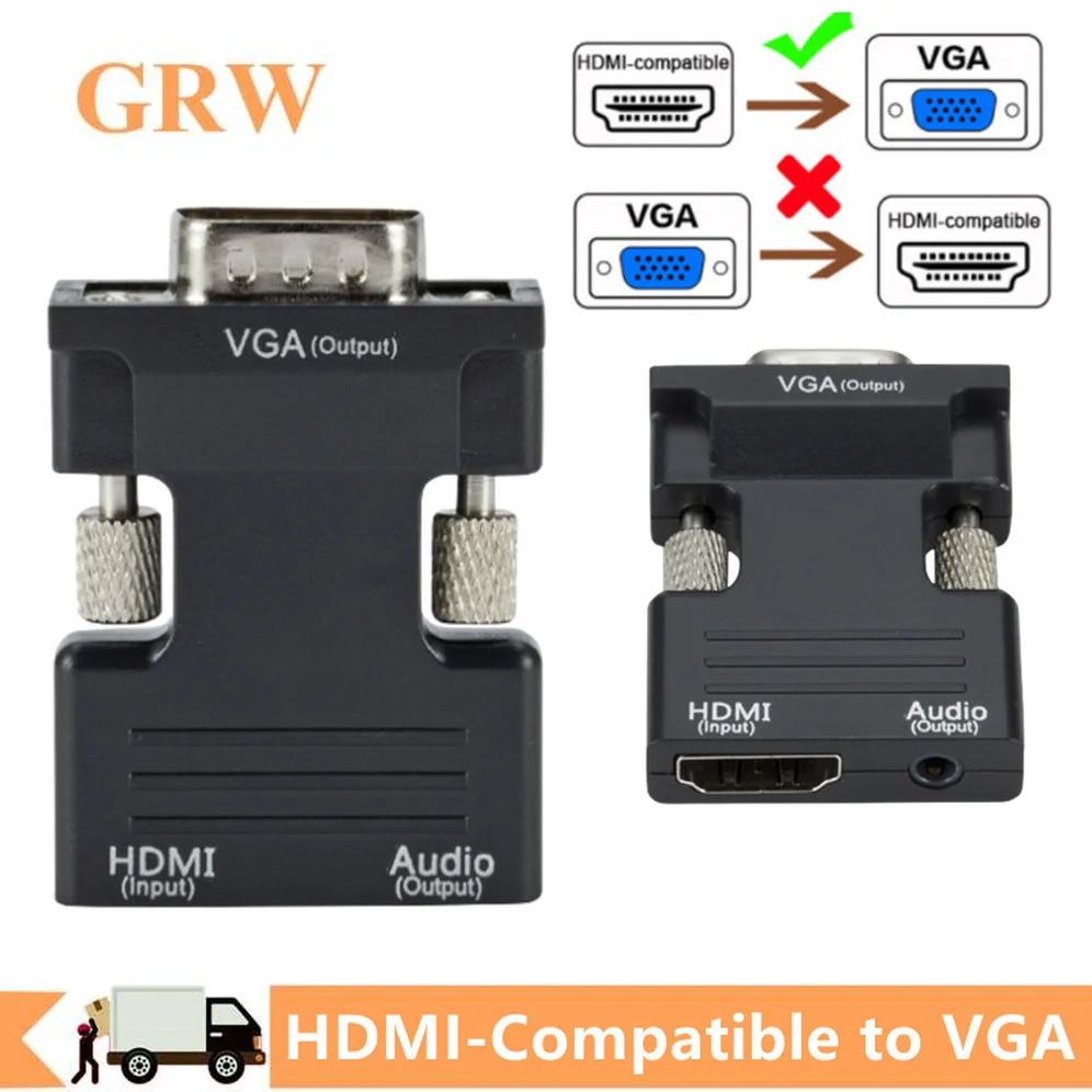 

Grwibeou HDMI Female to VGA Male Converter 3.5mm Audio Cable Adapter 1080P FHD Video Output for PC Laptop TV Monitor Projector