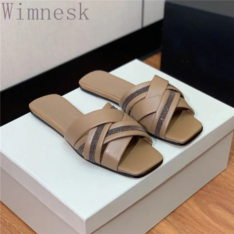 Summer New Square Toe Genuine Leather Flat Slippers Women String Bead Chain Slides Narrow Band Concise Casual Beach Shoes 2024
Summer New Square Toe Genuine Leather Flat Slippers Women String Bead Chain Slides Narrow Band Concise Casual Beach Shoes 2024