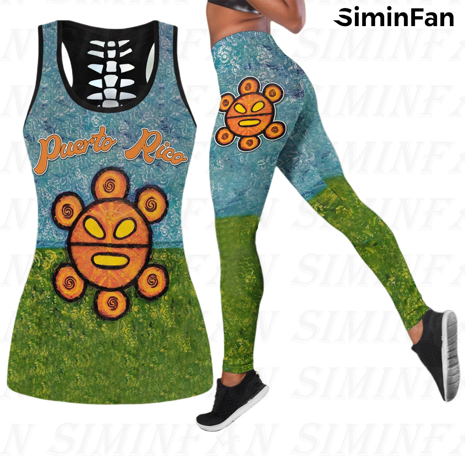 

Sol Taíno Puerto Rico 3D Printed Women Tank Tops Combo Outfit Legging Pant Suits Summer Hollow Out Tees Vest Two Piece Yoga Set