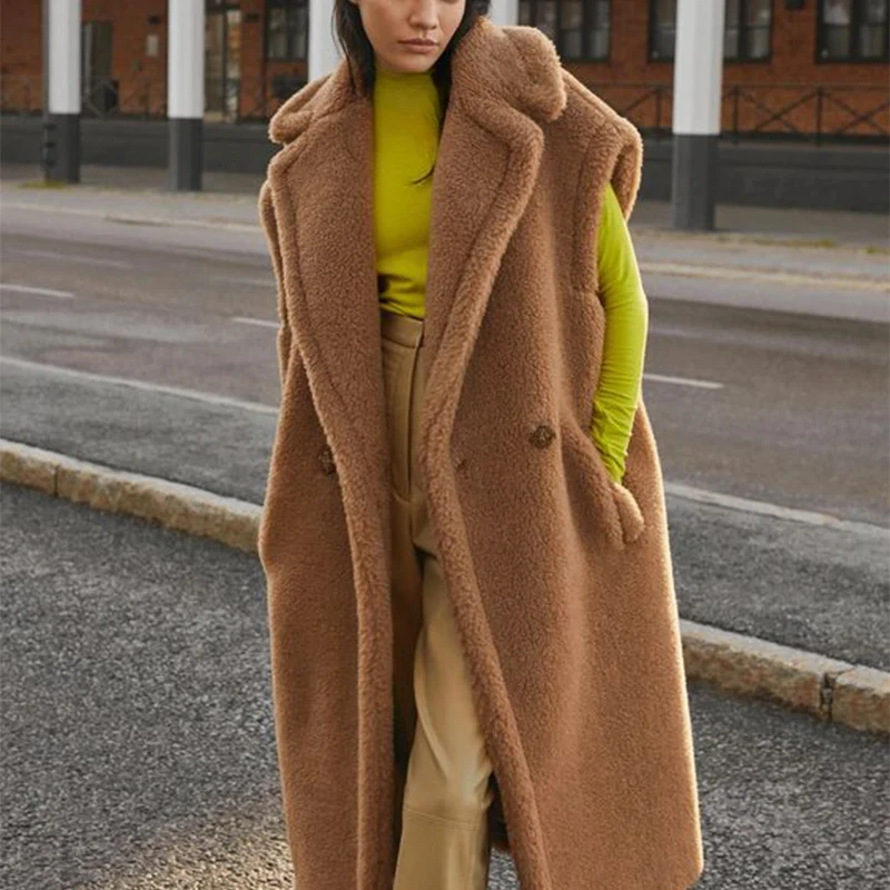 

Long Teddy Bear Gilet Fur Vest Coat Women Winter Warm Oversized Sleeveless Faux Fur Jacket Waistcoat Fur Lined Coat Outwear Lady