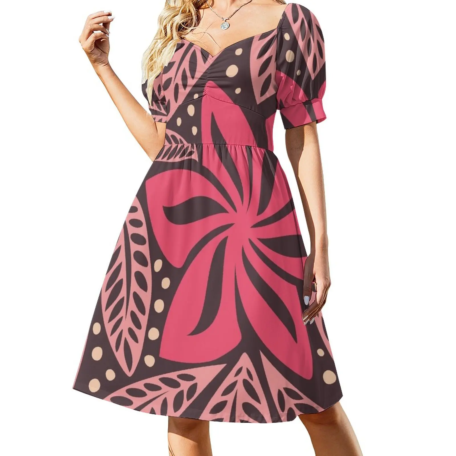 

Polynesian Hawaiian big flower pink aubergine floral tattoo design Dress Beachwear chic and elegant evening dress