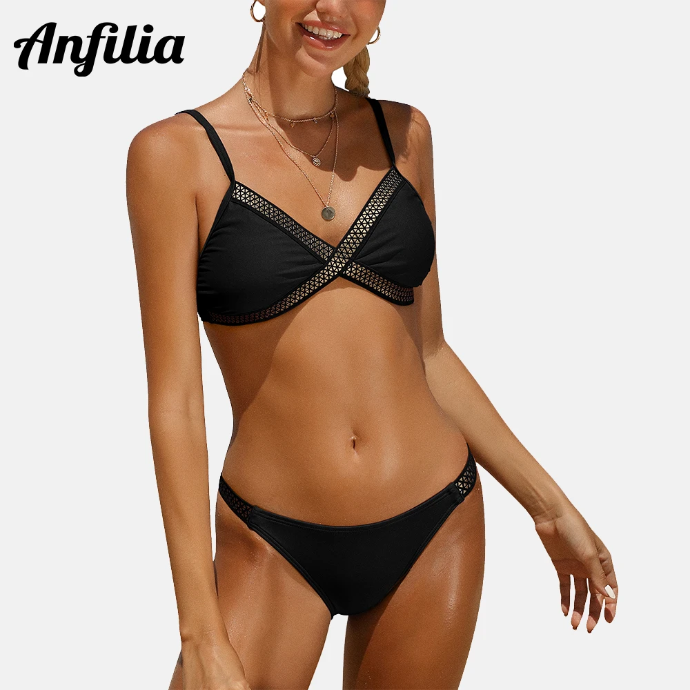 

Anfilia Women's Criss Cross Bikini Set Swimsuit Sexy 2 Piece Bathing Suit H Back Cheeky Bottom Swimwear maillot de bain femme