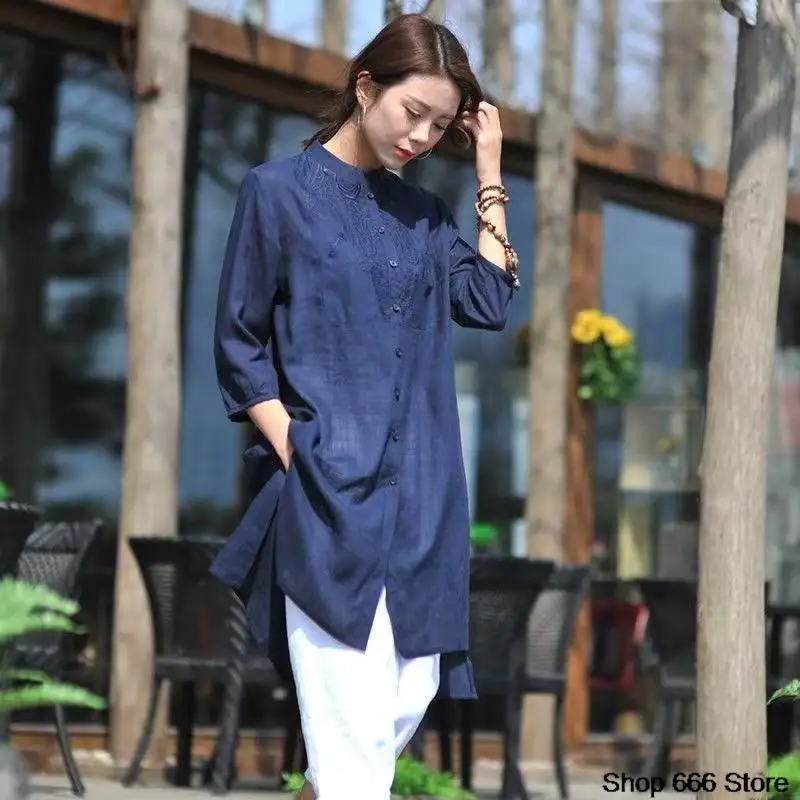New Embroidered Cotton Linen Robe Long Shirt Loose Artistic Chinese Traditional Women's Top Comfortable Summer Retro Long Skirt
New Embroidered Cotton Linen Robe Long Shirt Loose Artistic Chinese Traditional Women's Top Comfortable Summer Retro Long Skirt