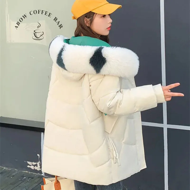 

2024 Winter New Down Cotton-padded Jacket Women's Overcoat Mid-Length Korean Loose Thicke Warm Parker Coat Hooded Cotton Coat