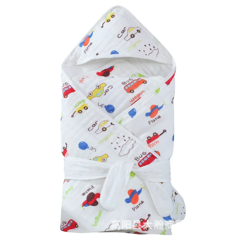 

Pure Cotton Infant Bath Towel Six Layers Gauze Newborn Sleeping Bag Cartoon Hooded Baby Blanket Four Seasons Swaddling Towel