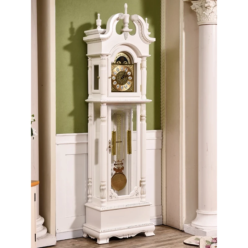 

the Grandfather Clock Living Room Villa Retro Vertical Bell Polaris Mechanical Pendulum Clock Hermle White Clock Classical