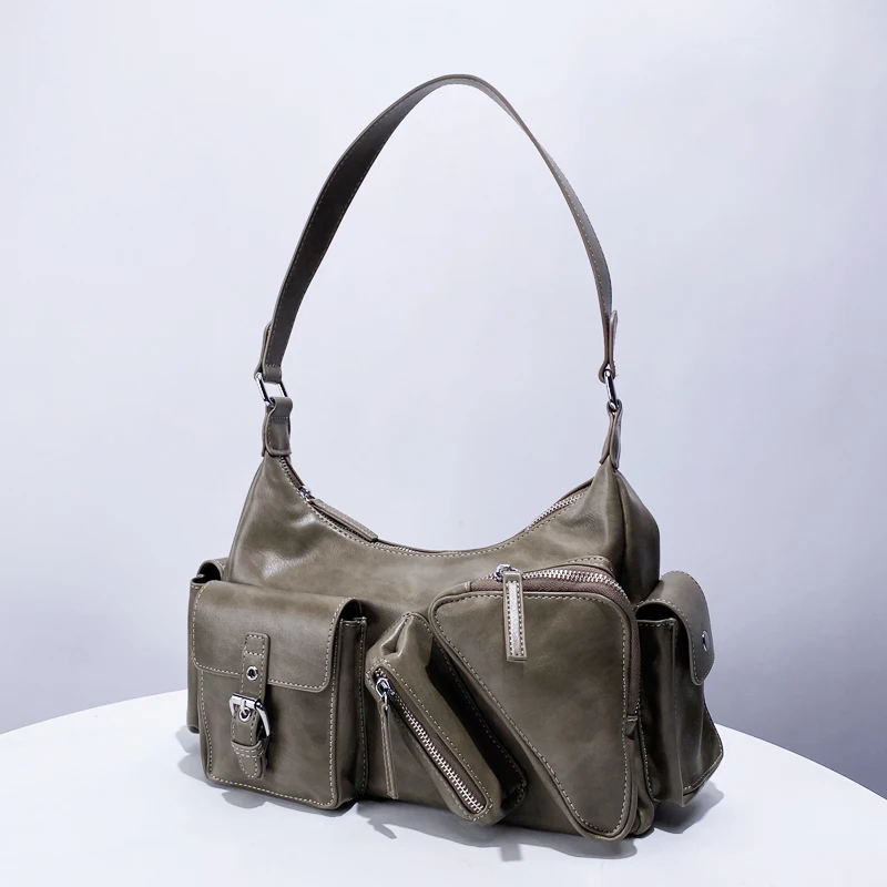 

Moto & Biker Bags For Women Luxury Designer Handbag And Purses 2024 New In PU Vintage Multiple Pockets Y2K Underarm Shoulder Bag