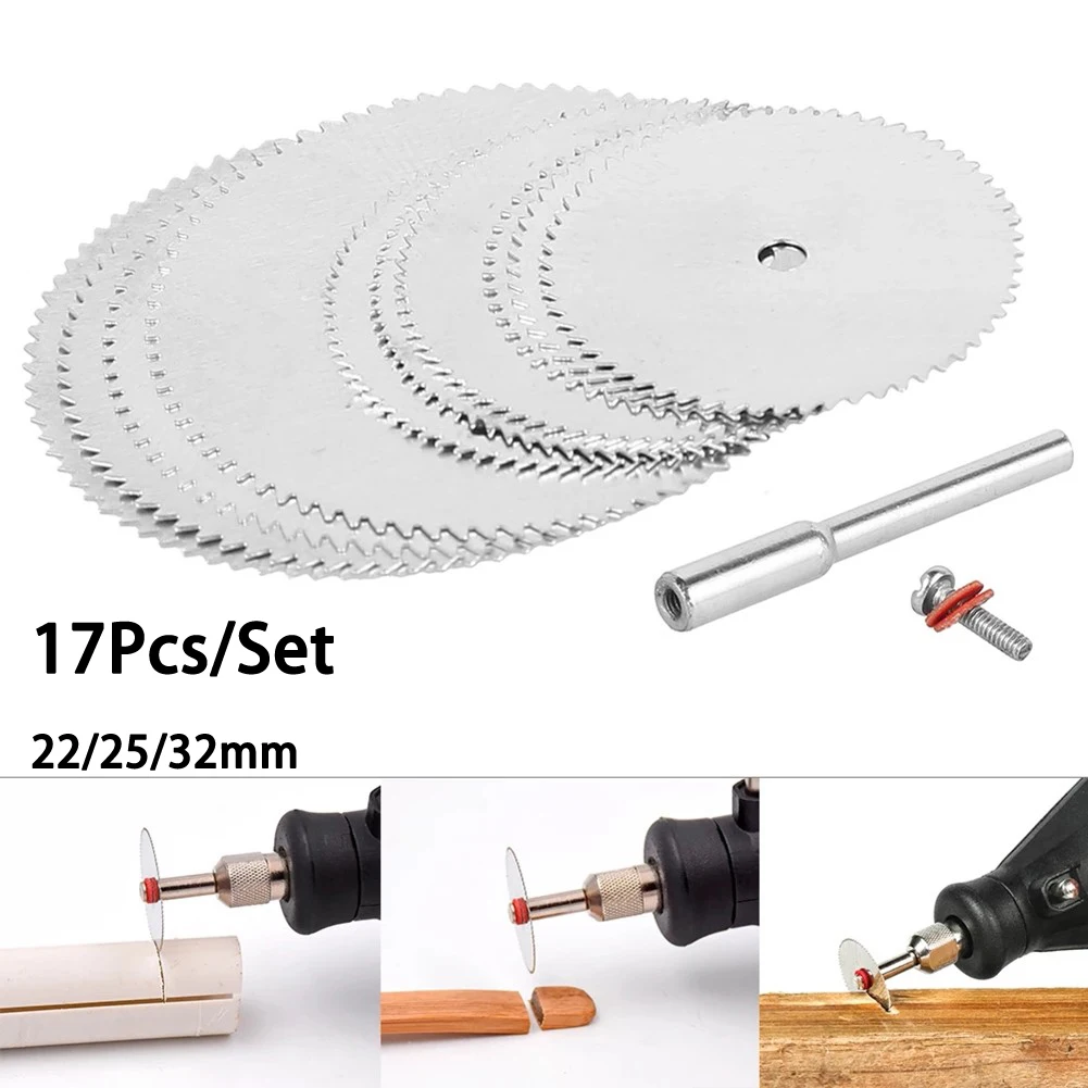 17pcs Mini Cutting Disc HSS Circular Saw Blade 3mm Mandrel Kit Rotary Tool Drill Grinder Parts For Metal Wood Cutting 22/25/32mm
17pcs Mini Cutting Disc HSS Circular Saw Blade 3mm Mandrel Kit Rotary Tool Drill Grinder Parts For Metal Wood Cutting 22/25/32mm