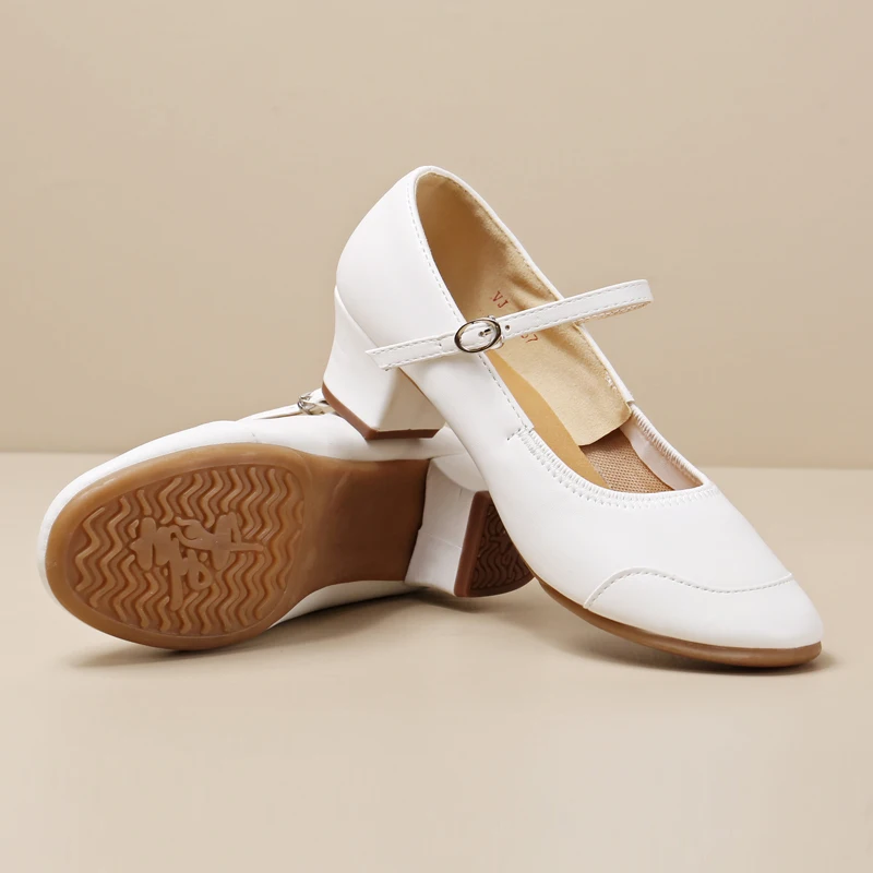 

White Women Dance Shoes Latin Party Tango Jazz Elegant Dancing Shoes Rubber Soles Closed Toe Ballroom Modern Dance shoes