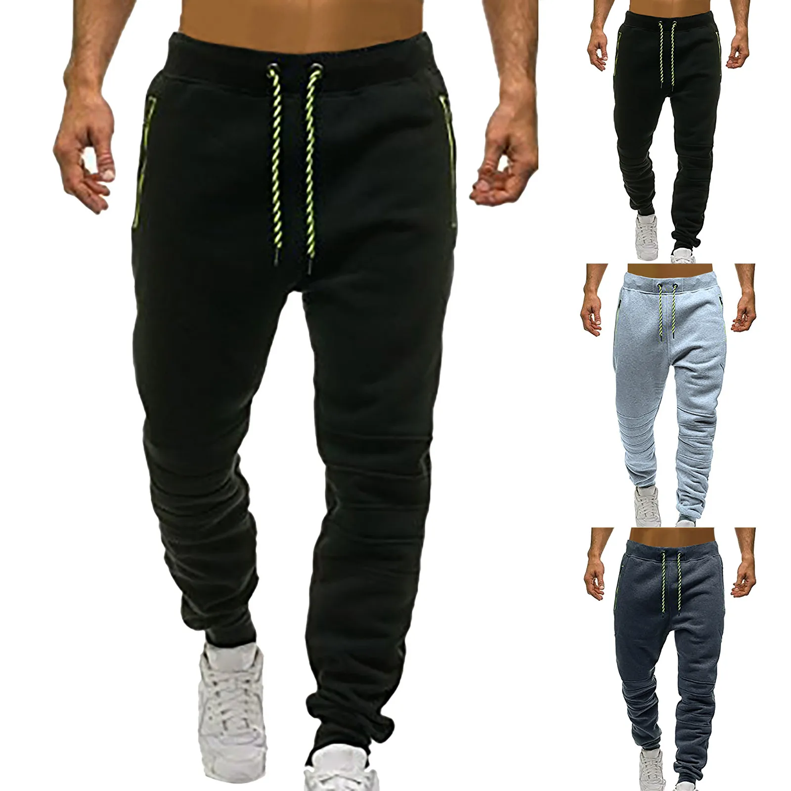 

Men Sports Sweatpants Pants Zipper Pockets Drawstring Jogger Man Multi-pocket Fitness Trousers Casual Hip Hop Joggers Outwear