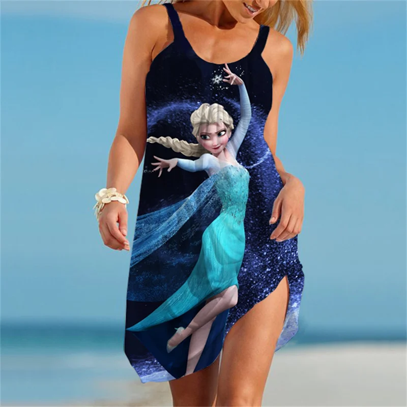 

Disney Summer Frozen Elsa Dress 2023 Women Vintage 3D Hem Sundress Female Mujer Dress Vestidos Femme Summer