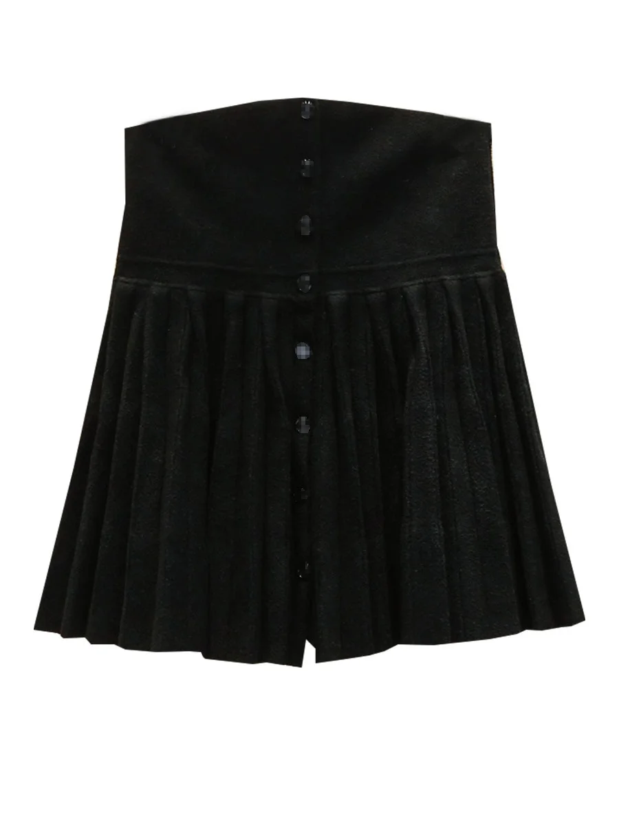 

Women Pleats Skirt High Waist Buttons Decoration 2024 Spring New Casual All-Match Knitted Jupe