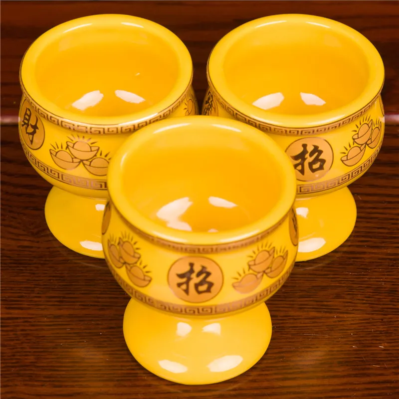 

Ceramic True Gold Yellow Wine Cup Worshiping the God of Wealth, Inviting Wealth, Water Supply Cup,
