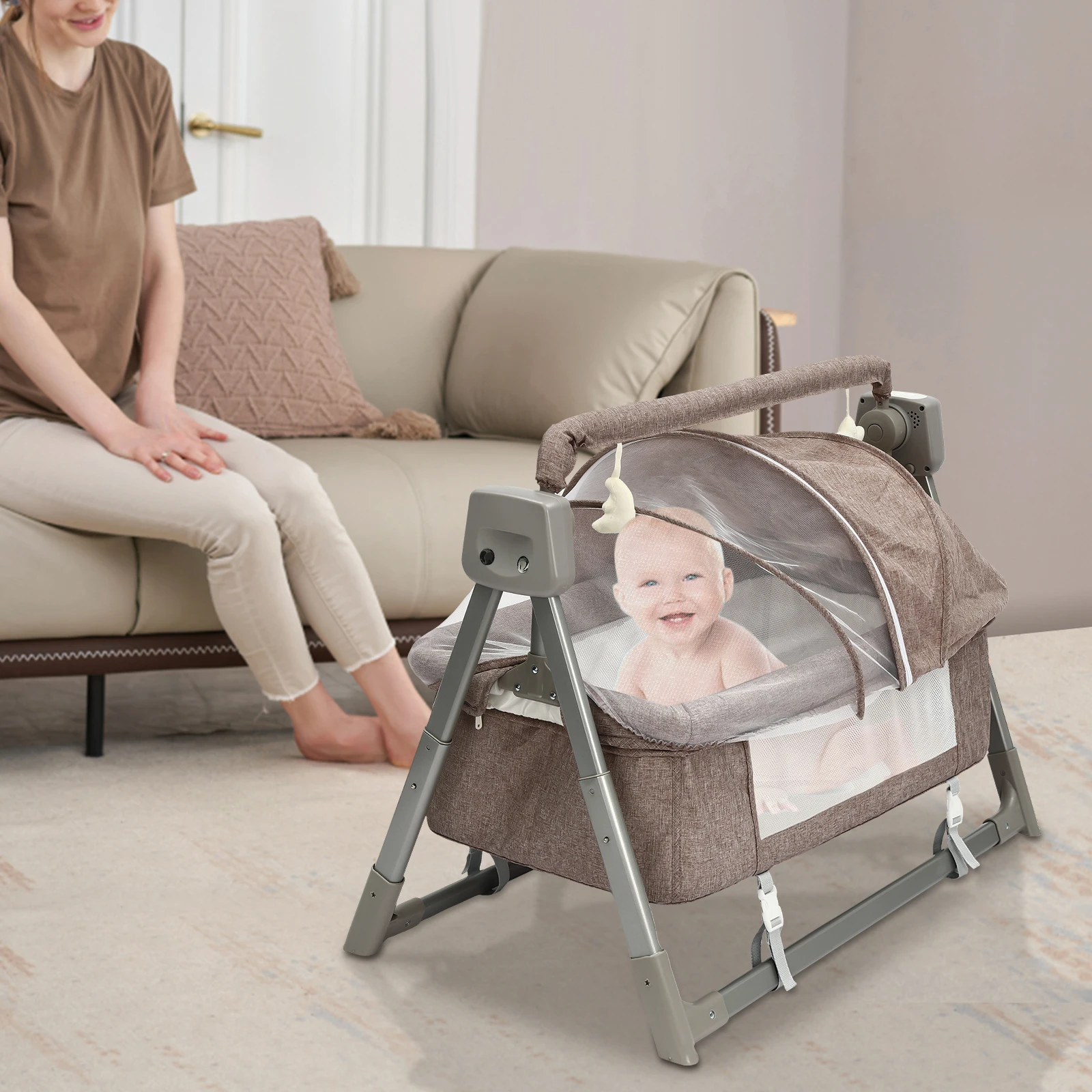 

Portable Electric Baby Swing Baby Cradle Bassinet Rocking Crib Infant Bed Newborn Bedside Crib Foldable Music Sleep Basket Cot