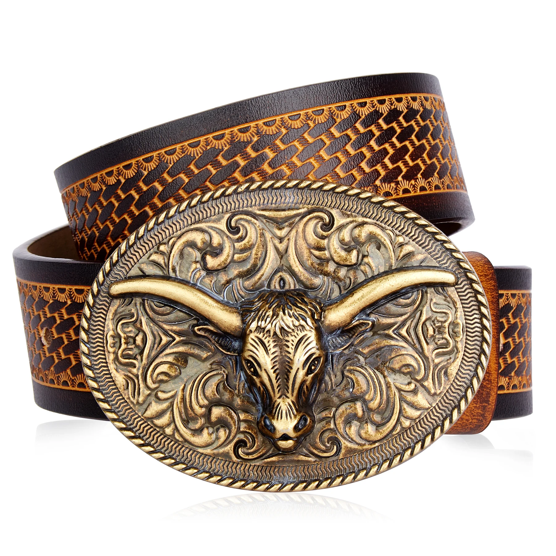 

2024 Western Belt for Women Men Cowboys Cowgirls Carving Leather Country Belts Bullhead Buckles Fashion Belt without Buckle