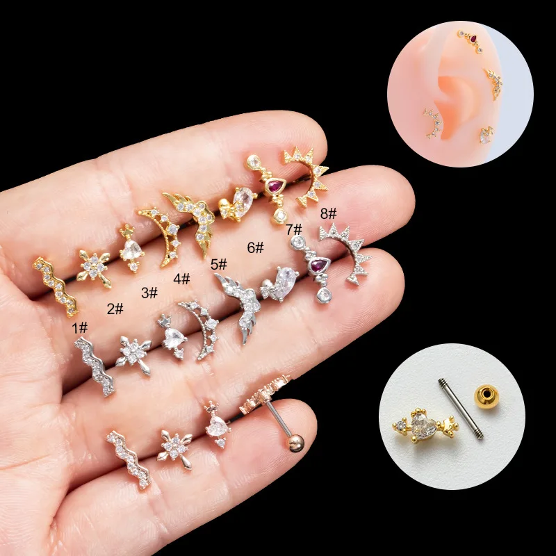 1Piece 20G Stainless Steel Earring for Women Moon Cross Wing Zircon Cartilage Ear Studs for Teens Fashion Helix Piercing Jewelry
1Piece 20G Stainless Steel Earring for Women Moon Cross Wing Zircon Cartilage Ear Studs for Teens Fashion Helix Piercing Jewelry