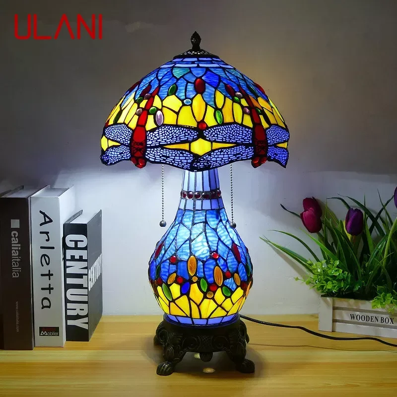 

ULANI Tiffany Table Lamp American Retro Living Room Bedroom Lamp Luxurious Villa Hotel Stained Glass Desk Lamp