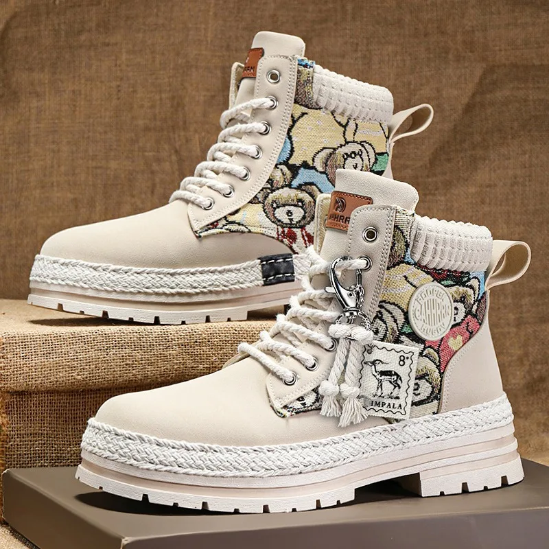Men High Top Boots Fad Trend Outdoor Comfort Ankle Boot for Men Lace-Up Boot Retro British Style Tooling Boots Botas Para Hombre Men High Top Boots Fad Trend Outdoor Comfort Ankle Boot for Men Lace-Up Boot Retro British Style Tooling Boots Botas Para Hombre