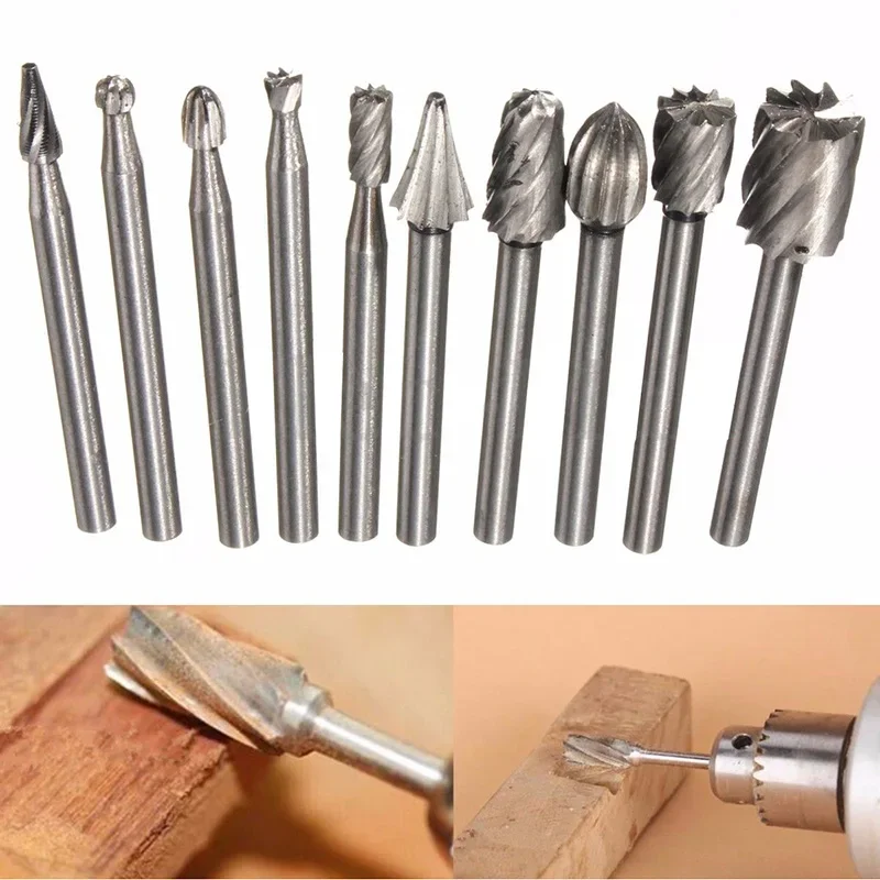 

Set of 10 High Speed Woodworking Drill Bits Rotary Files Mini Round HSS Burr Set Wood Carving Rasp For Shank Burs Tools