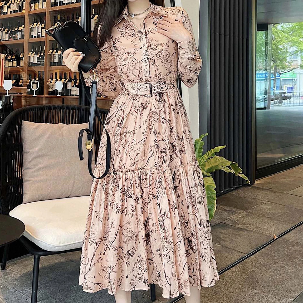 Women Spring 2023 Long Sleeves Single-breasted Belt Print Korean Fashion Clothing High Quality Maxi Dresses for Women Aesthetic
Women Spring 2023 Long Sleeves Single-breasted Belt Print Korean Fashion Clothing High Quality Maxi Dresses for Women Aesthetic