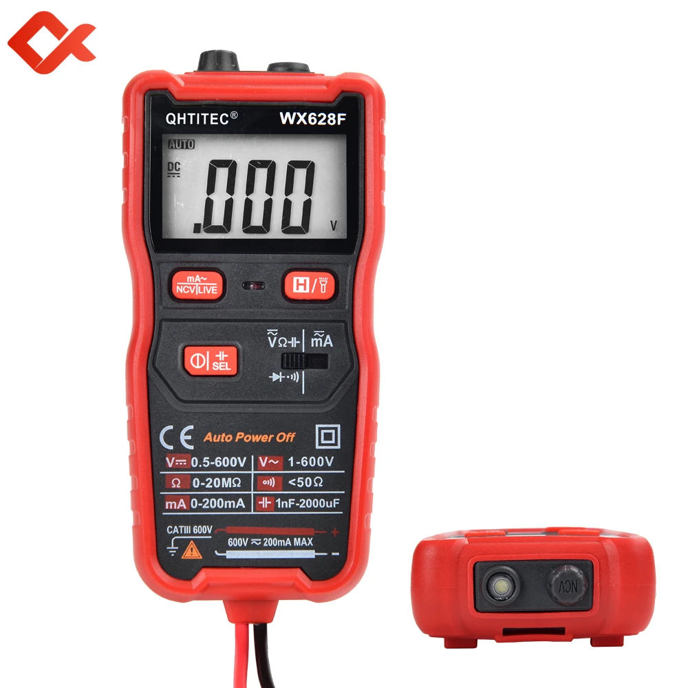 

QHTITEC Auto Range Digital Multimeter WX628F WX625T AC/DC Voltage NVC Tester Meter Mini Multimetro Flashlight Profesional