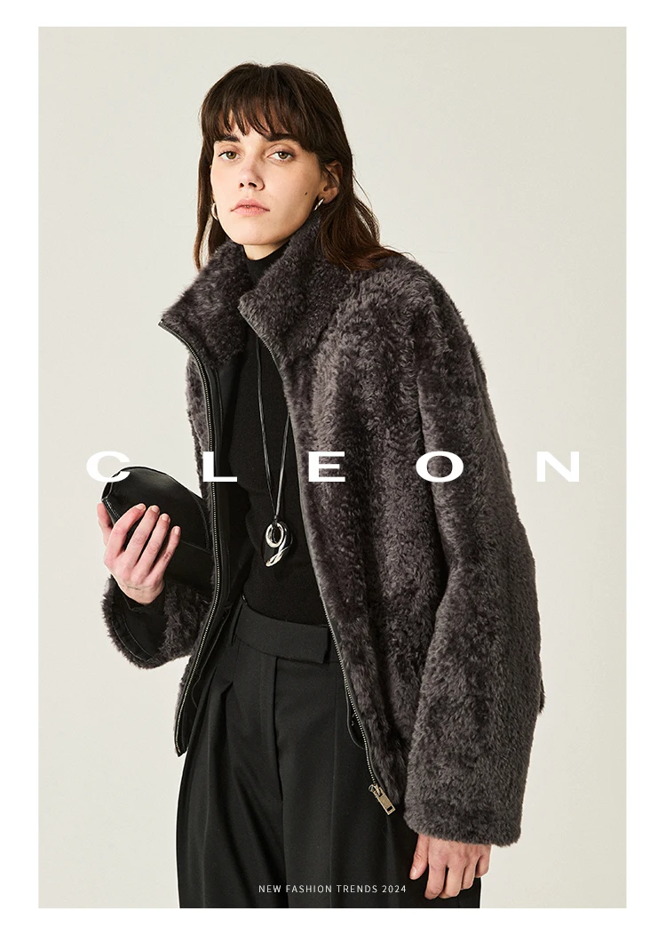 High-end Luxury Lacon Lamb Fur Cropped Winter Jackets for Women 2025 Simple Stand Collar Genuine Leather Real Fur Shearling Coat High-end Luxury Lacon Lamb Fur Cropped Winter Jackets for Women 2025 Simple Stand Collar Genuine Leather Real Fur Shearling Coat