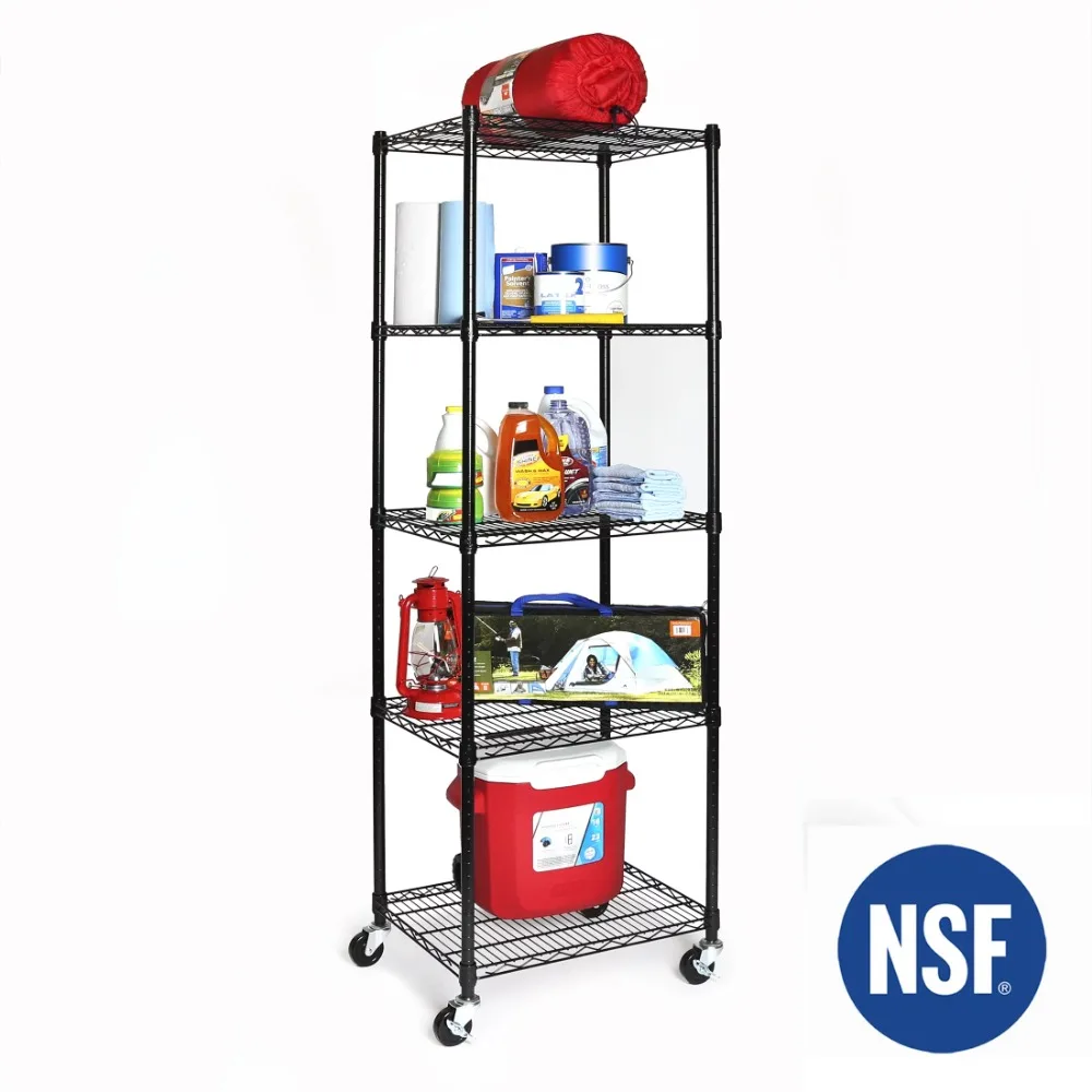 

Seville Classics UltraDurable Commercial-Grade 5-Tier NSF-Certified Steel Wire Shelving with Wheels, 24" x 18", Black