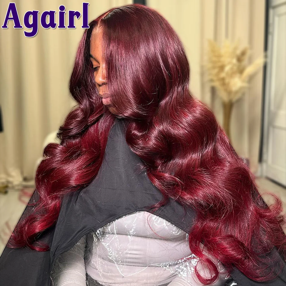 

Dark Red Burgundy 13x6 Lace Front Human Hair Wigs Brazilian Body Wave Glueless Transparent 6X4 Lace Closure Wigs For Black Women