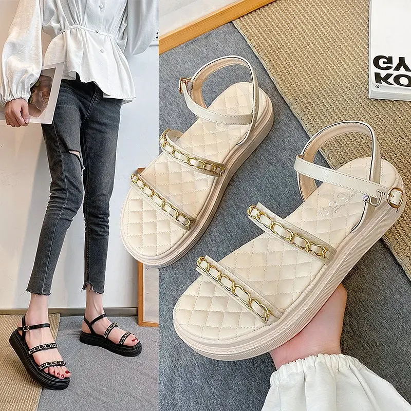 

2024 Summer Sale of Women's Shoes Clear Heels Flat Sandals Buckle Strap Clogs Wedge Suit Female Beige Med All-Match New Comfort