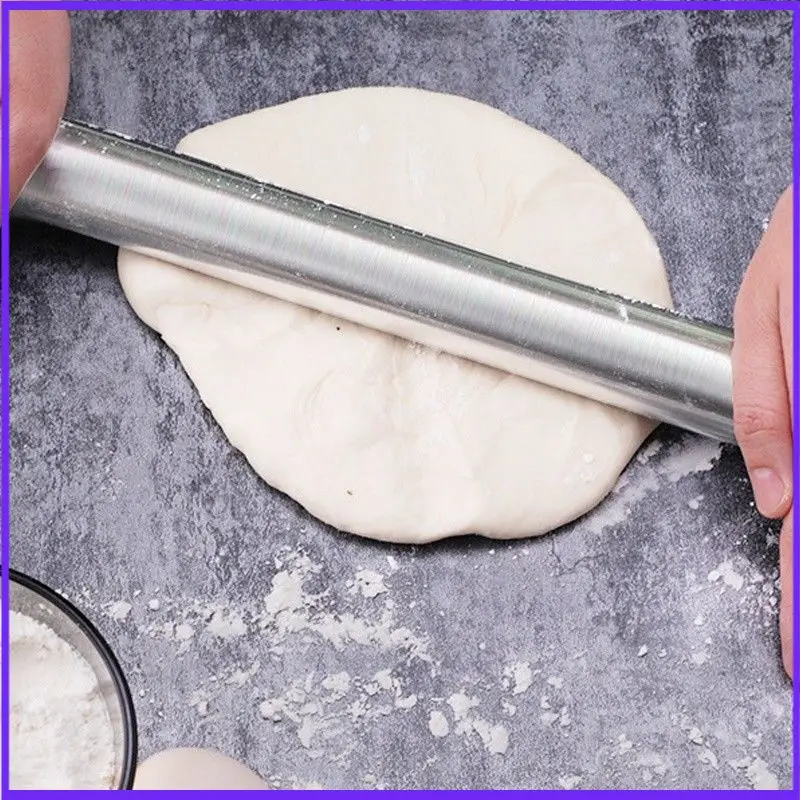 

1 Pcs Stainless Steel Fondant christmas Rolling Pin dumpling skin artifact pressure stick Baking Rough Clay Pizza Pasta