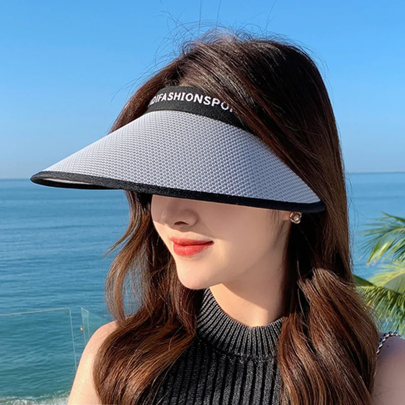 

New Large Brim Empty Top Hat for Women Girl Summer Sunshade Anti-UV Beach Hat Outdoor Cycling Travel Vacation Sun Protection Cap