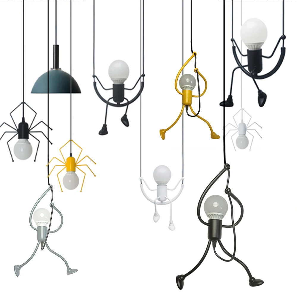 

Подвесные светильники Nordic Little Iron Man, подвесной светильник в стиле ретро, лофт, освещение для детской комнаты, кухни, ресторана, кафе, бара, дома