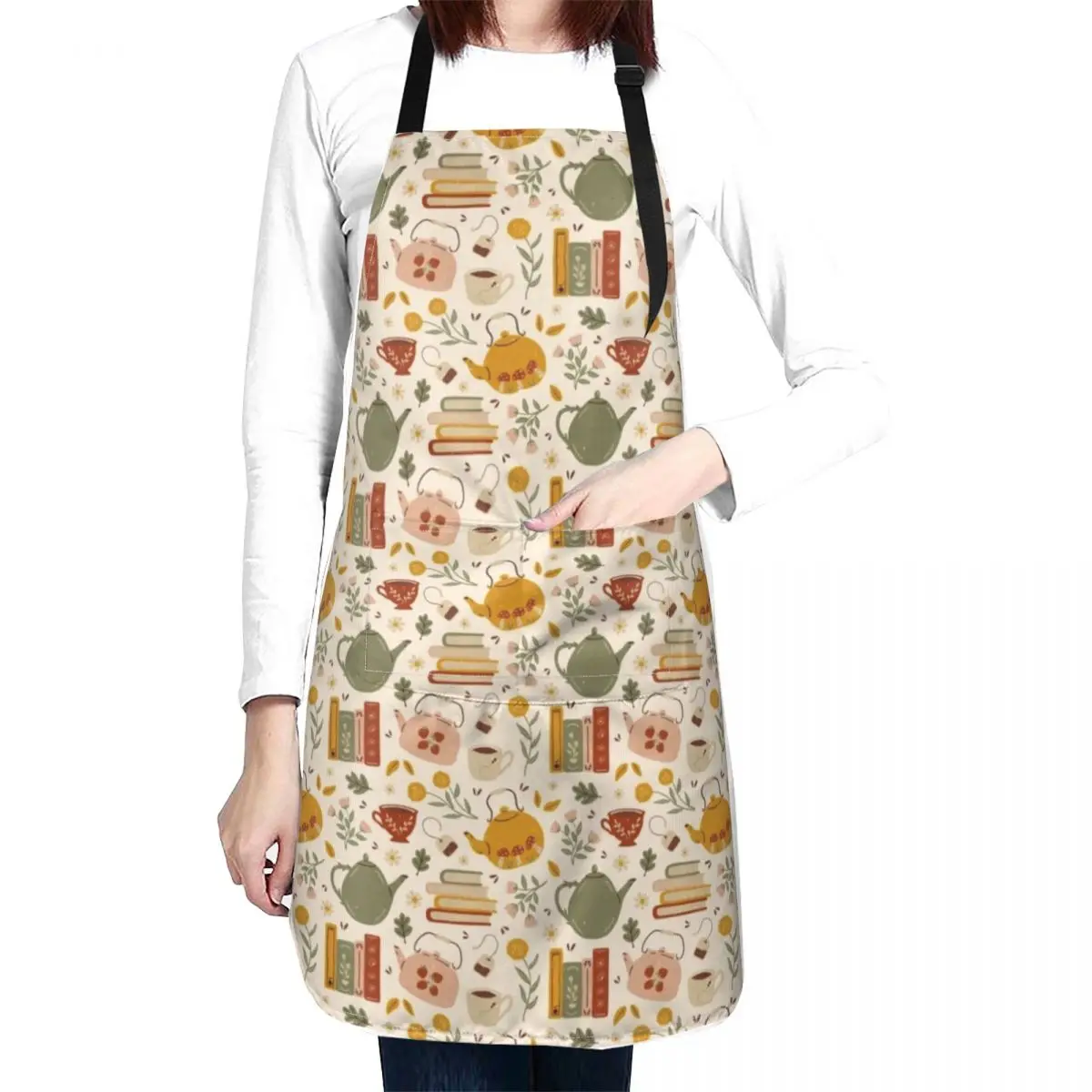 

Flowery Books and Tea Apron Women's Dresses Kitchen Tools Apron For Kitchen Women Chef Uniform