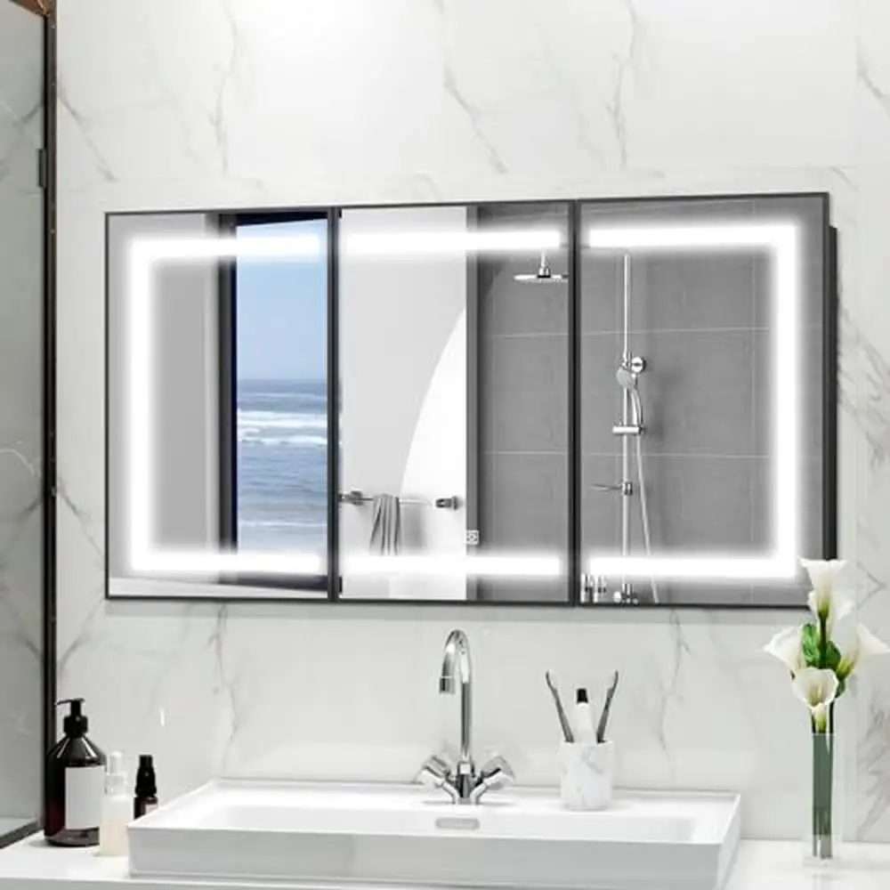 Bathroom Mirror Cabinet with LED Lights 3-Door Wall Mount Storage Rust-Proof Moisture-Proof Super Bright CRI
Bathroom Mirror Cabinet with LED Lights 3-Door Wall Mount Storage Rust-Proof Moisture-Proof Super Bright CRI