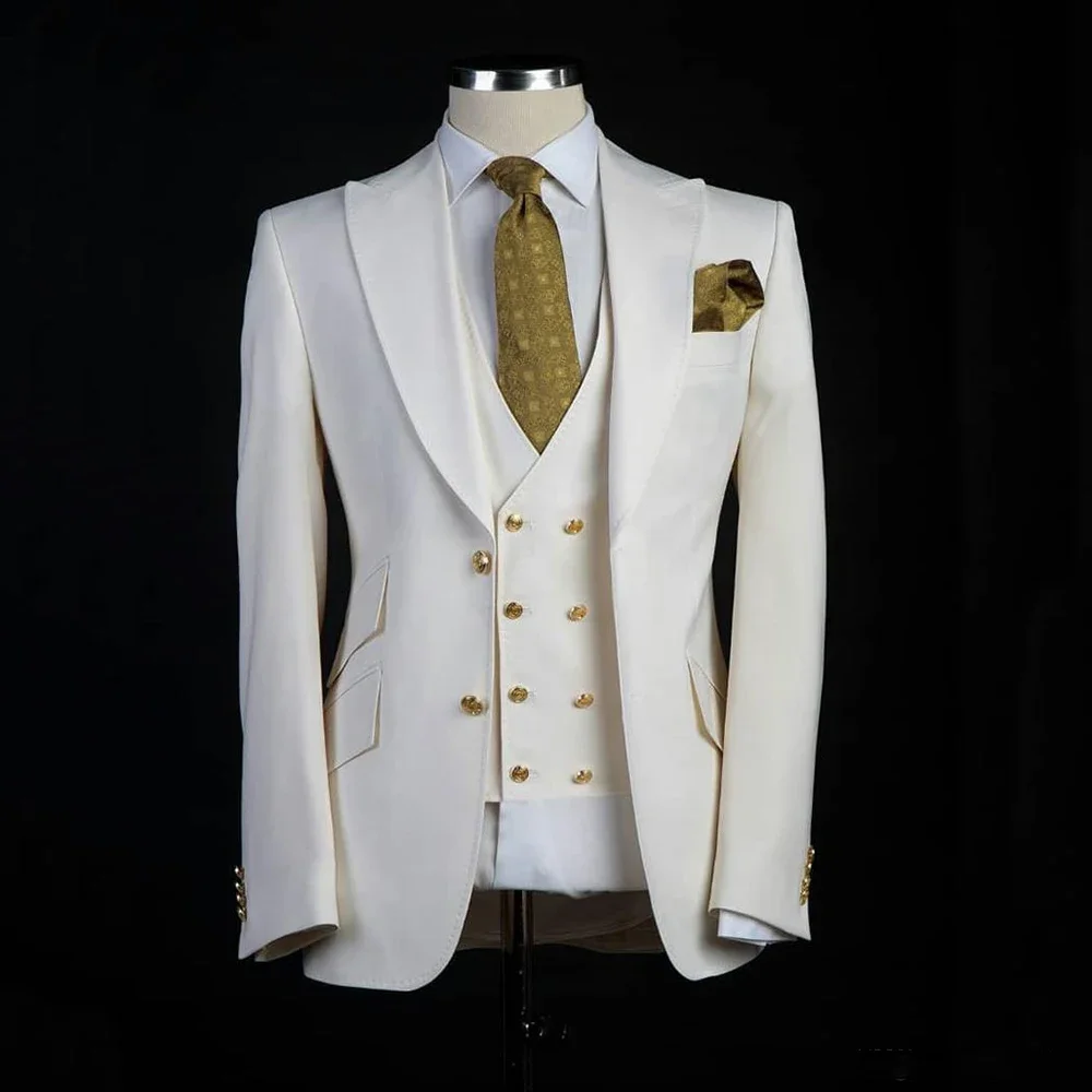 

Classic Groom Tuxedos Peaked Lapel Groomsman Wedding Men Suit Custom Made 3 Pieces Man Suit Jacket Vest Pants Costume Homme