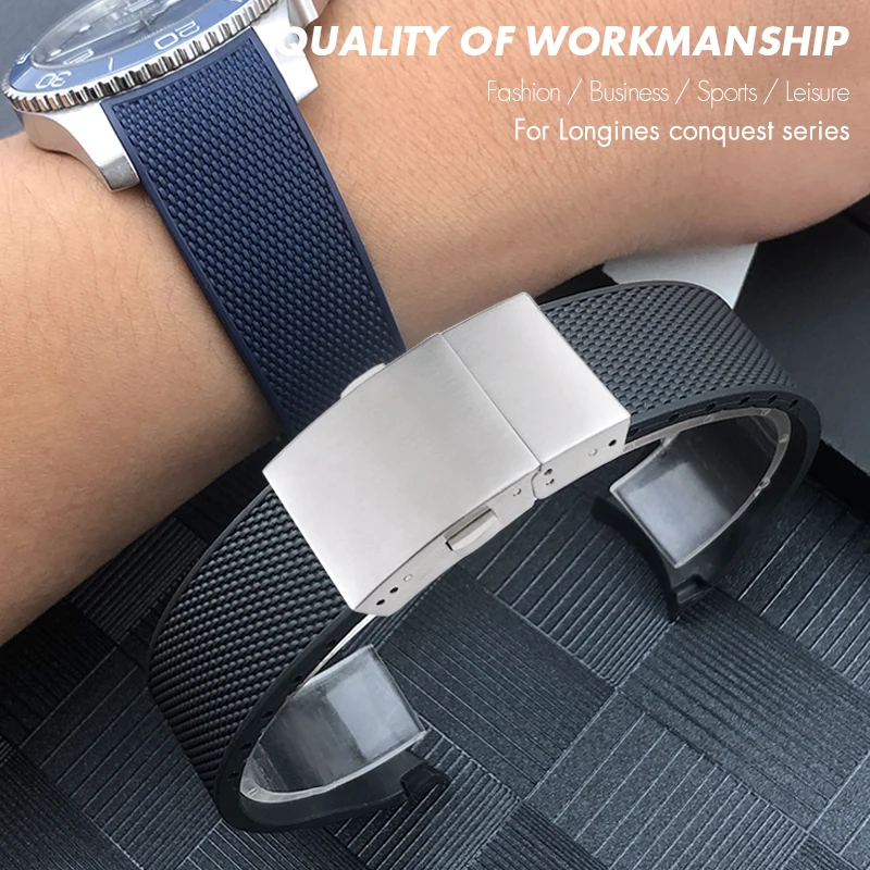 21mm 20mm 19mm Rubber Silicone Watchband for Longines Conquest HydroConquest L3 Folding Buckle Black Waterproof Watch Strap
21mm 20mm 19mm Rubber Silicone Watchband for Longines Conquest HydroConquest L3 Folding Buckle Black Waterproof Watch Strap