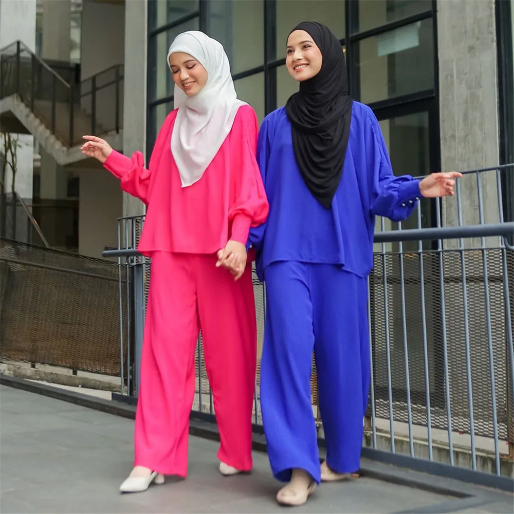Женский комплект из двух предметов Abaya Khimar, повседневный однотонный топ + брюки, костюм Рамадан, платье, костюм, свободная мусульманская женская одежда
Женский комплект из двух предметов Abaya Khimar, повседневный однотонный топ + брюки, костюм Рамадан, платье, костюм, свободная мусульманская женская одежда