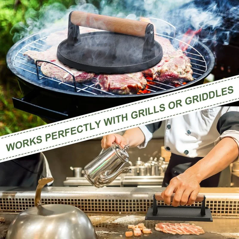 Heavy Duty Cast Iron Meat Press With Wood Handle Anti Rust Cast Iron Grill Burger Press Round & Rectangle Burger Patty Maker
Heavy Duty Cast Iron Meat Press With Wood Handle Anti Rust Cast Iron Grill Burger Press Round & Rectangle Burger Patty Maker