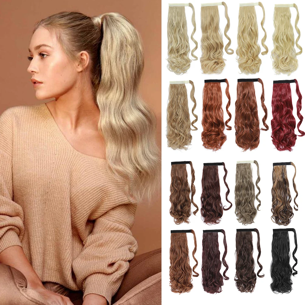 

Magic Paste Ponytails Synthetic Curly Wavy Ponytail Wrap Around Clip in Hair Extension for Women Girls Party Daily Use