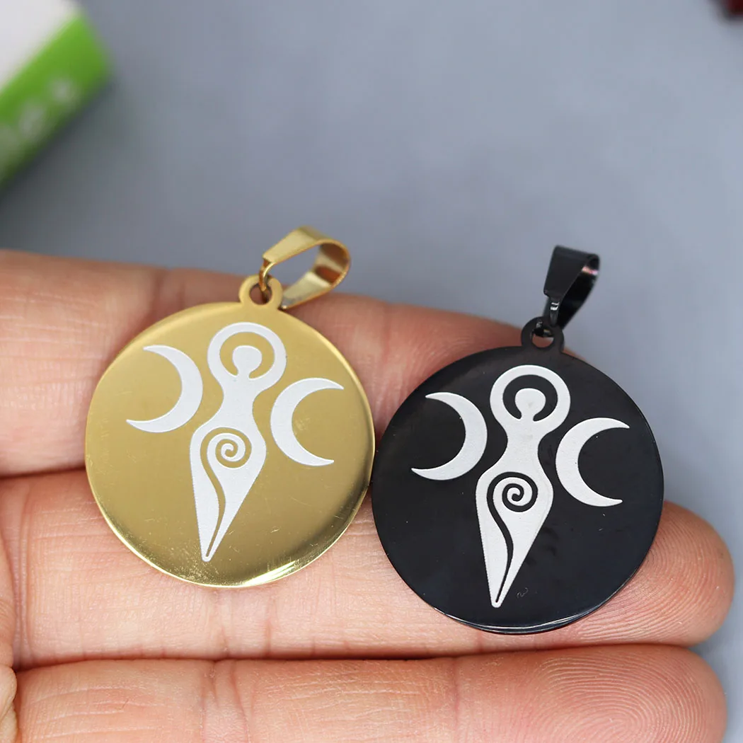 

2pcs Triple Moon Goddess Talisman DIY Stainless Steel Pendant Charms for Jewelry Making Black Color Punk Jewelry Decor Accessoy