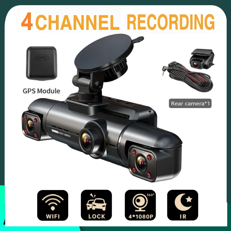 

360° Dash Cam 4 Lens Full HD 4*1080P For Car DVR Auto Video Recorder with Night Vision WiFi GPS 24H Park Monitor Support 256GB