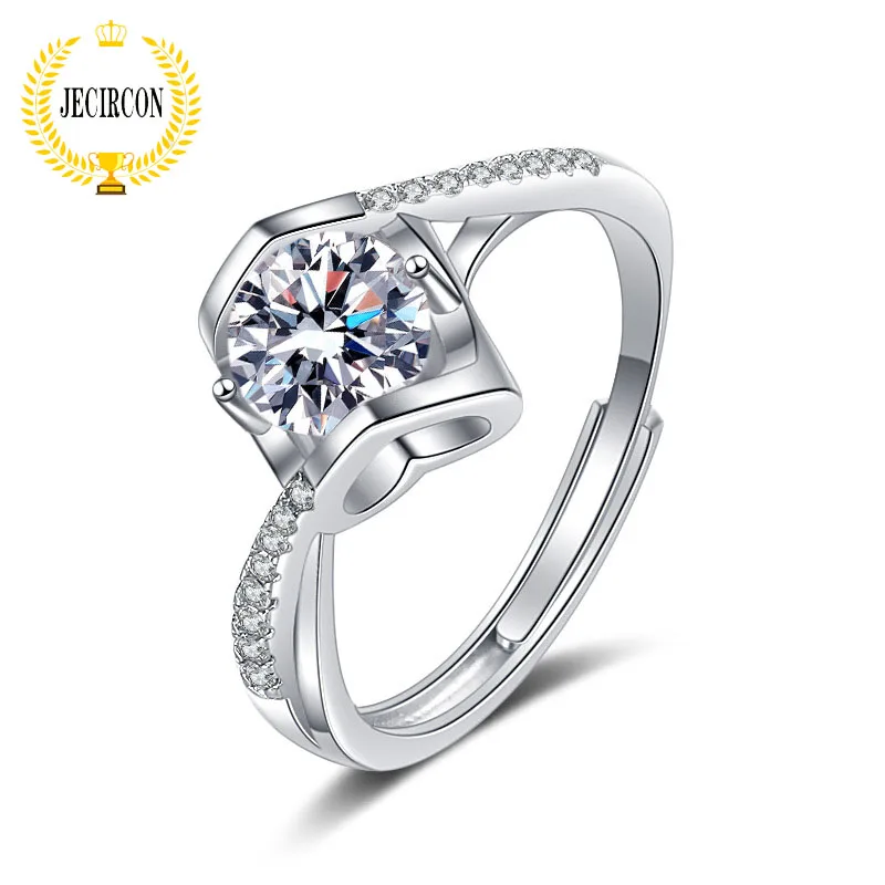 

JECIRCON 1ct Moissanite Twist Arm Ring for Women Angel Kiss D Color Inlaid Diamond Opening Adjustable Ring 925 Sterling Silver