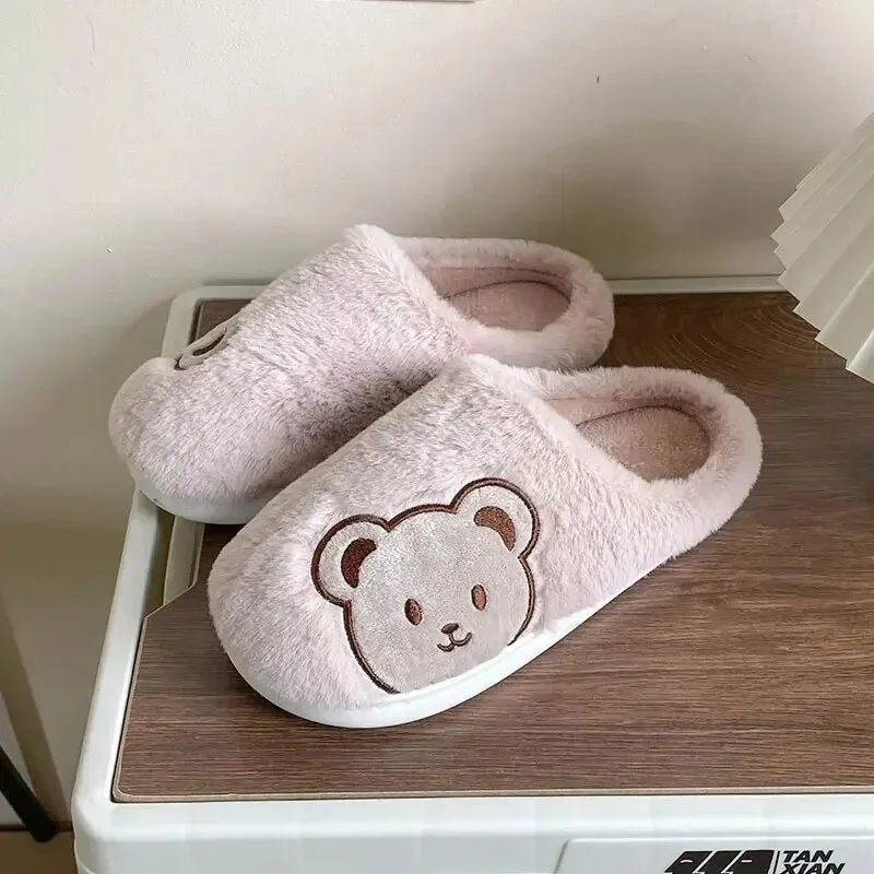 

Fashion Winter Warm Slippers Lovers Cartoon Teddy Bear House Shoes Slippers For Women Men