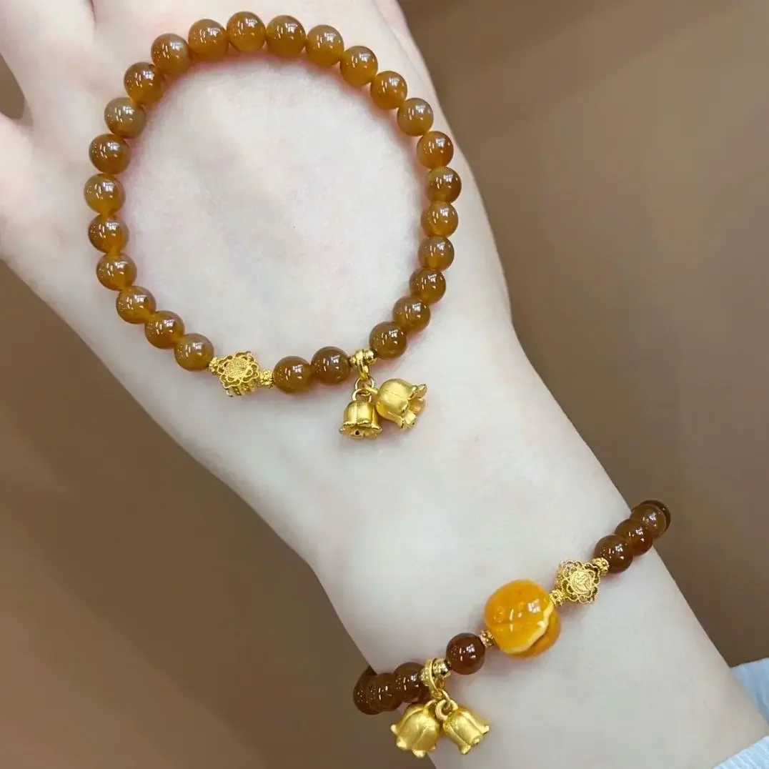 

Mencheese New Original Hetian Jade Bracelet Advanced Caramel Color High-End Design Retro Hand Weaving Bracelet