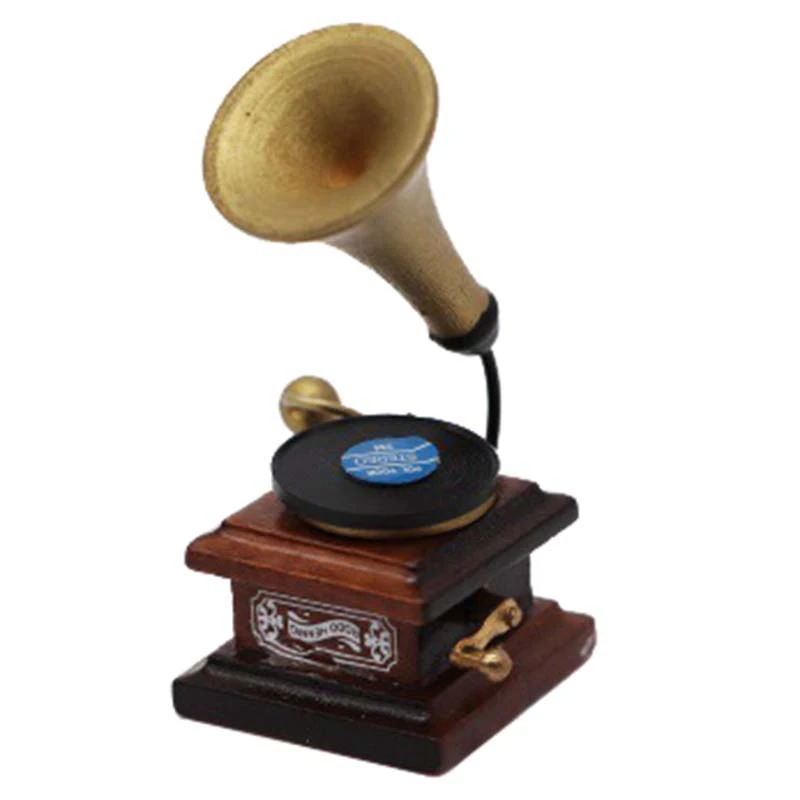 

HOT-1:12 Dollhouse Miniature Furniture Vintage Phonograph Gramophone Record Player Old-Fashioned Dollhouse Accessories