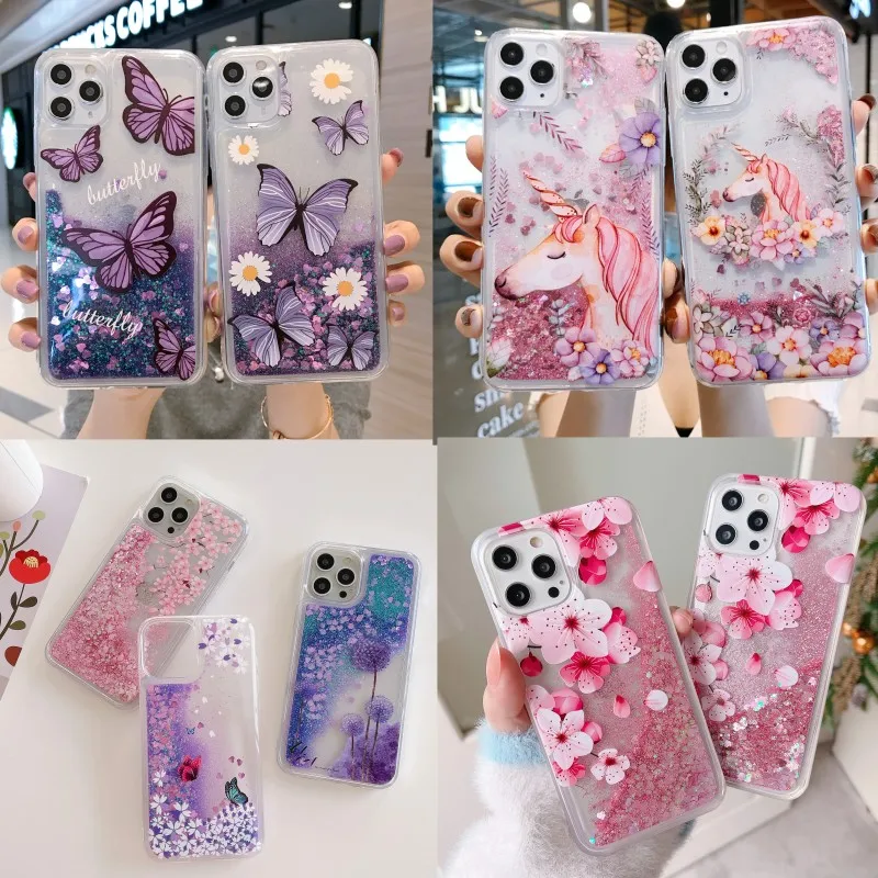 

Liquid Quicksand Bling Glitter Butterfly Unicorn Phone Case For Xiaomi Poco C31 C55 F2 F3 M2 M3 M4 X2 X3 X4 X5 Pro GT NFC Cover