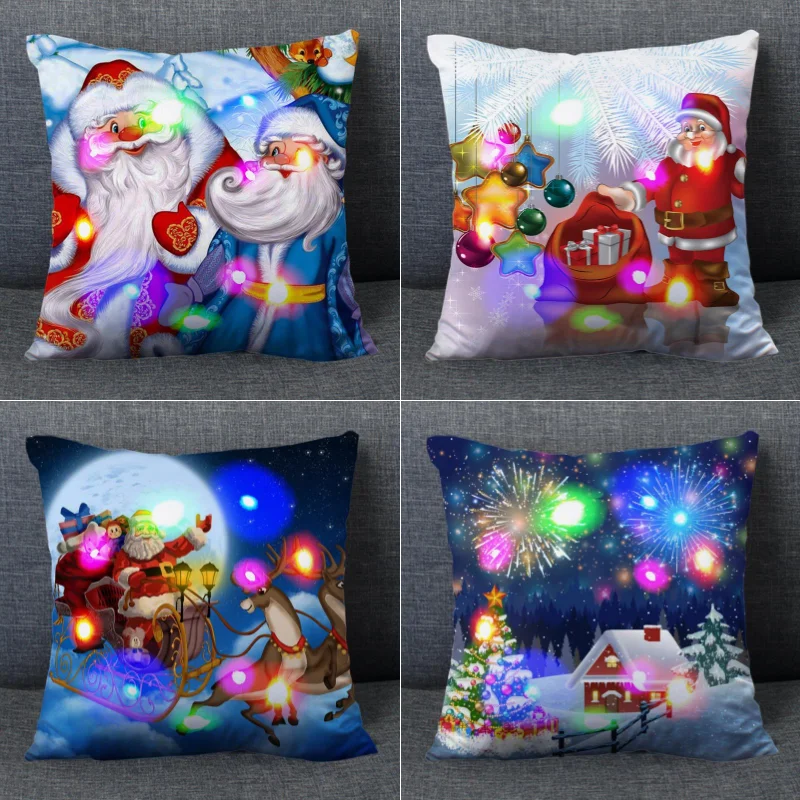 

Merry Christmas Pillowcase Xmas Deer Snow Forest Picture Cushion Cover For Home Sofa Decor Short Plush Pillow Case