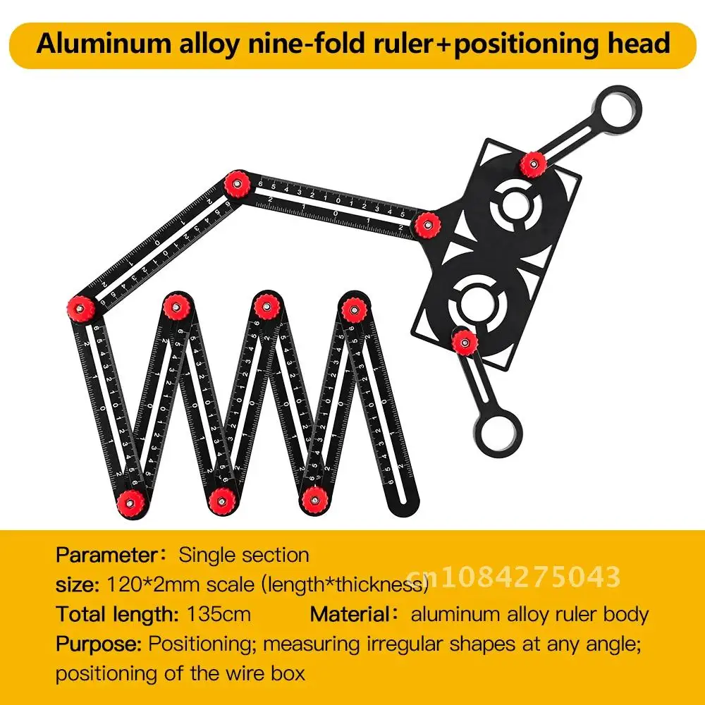 

12Adjustable Aluminium Alloy Universal Measuring Ruler Perforated Template Tool Fold Angle Ruler Locator Drill Guide Tile Hole